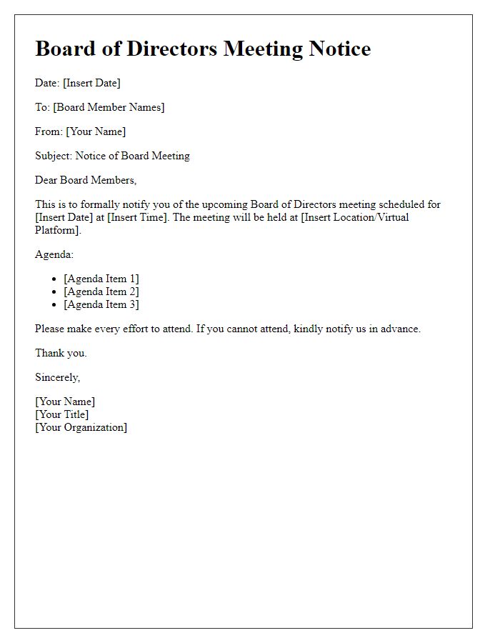 Letter template of board meeting notice