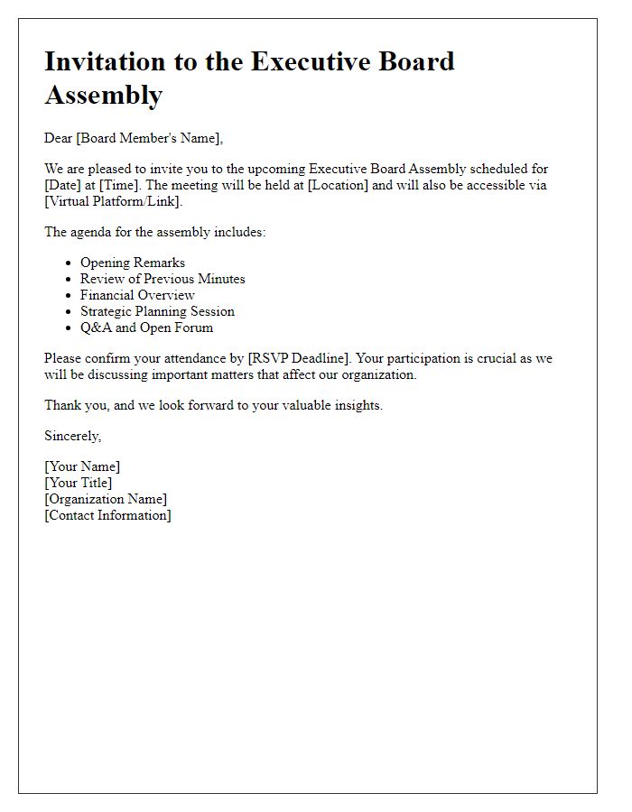 Letter template of executive board assembly invite