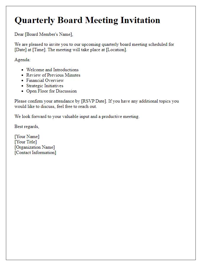 Letter template of quarterly board meeting invitation