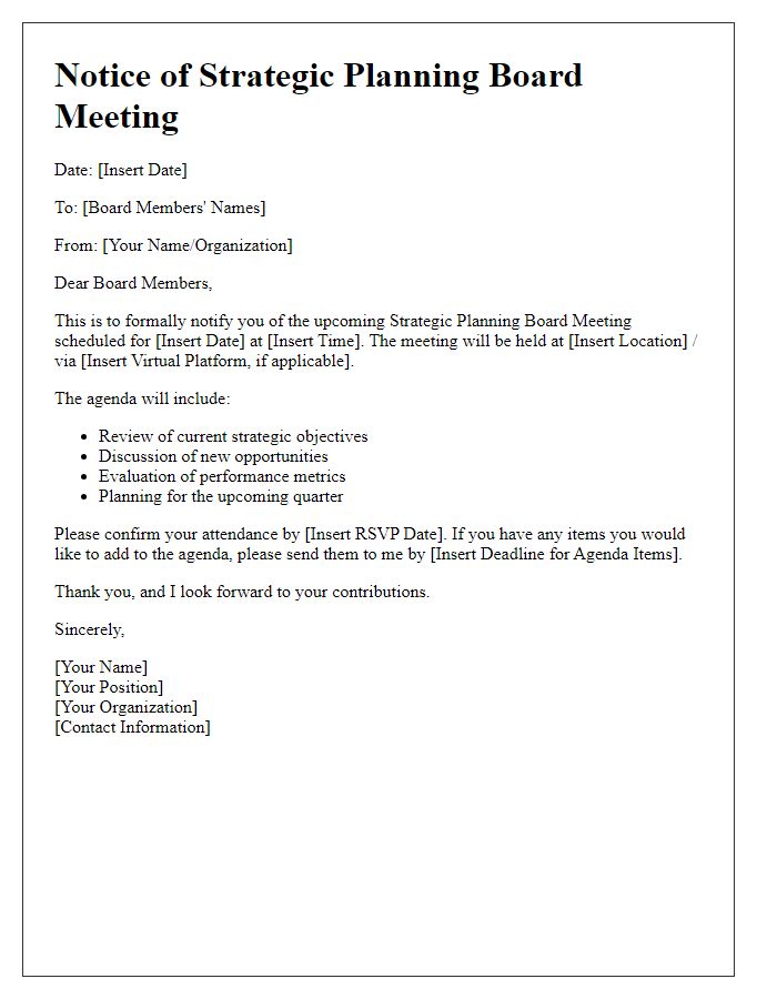 Letter template of strategic planning board meeting notice