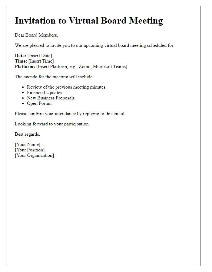 Letter template of virtual board meeting invitation