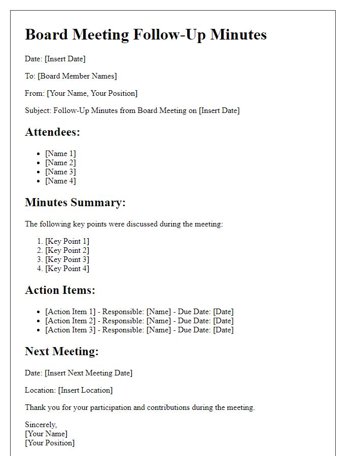 Letter template of board meeting follow-up minutes