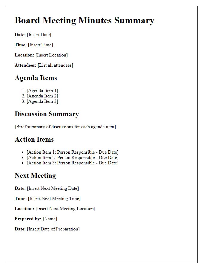 Letter template of board meeting minutes summary