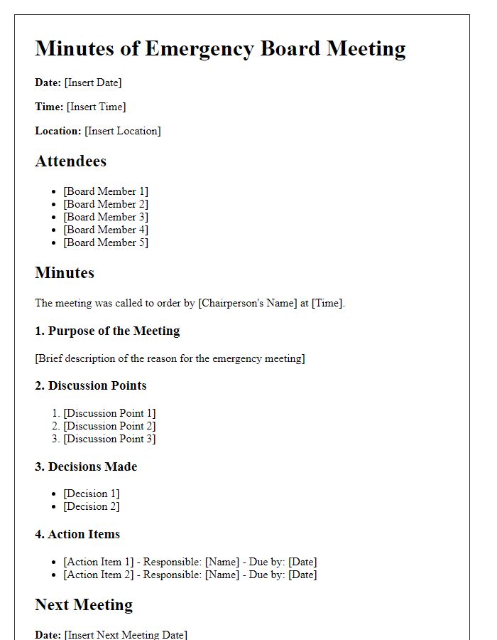 Letter template of minutes for emergency board meeting