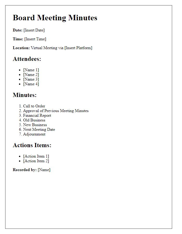 Letter template of virtual board meeting minutes