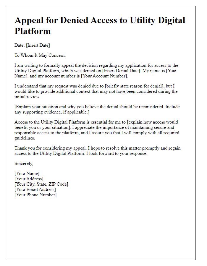Letter template of Appeal for Denied Utility Digital Platform Access