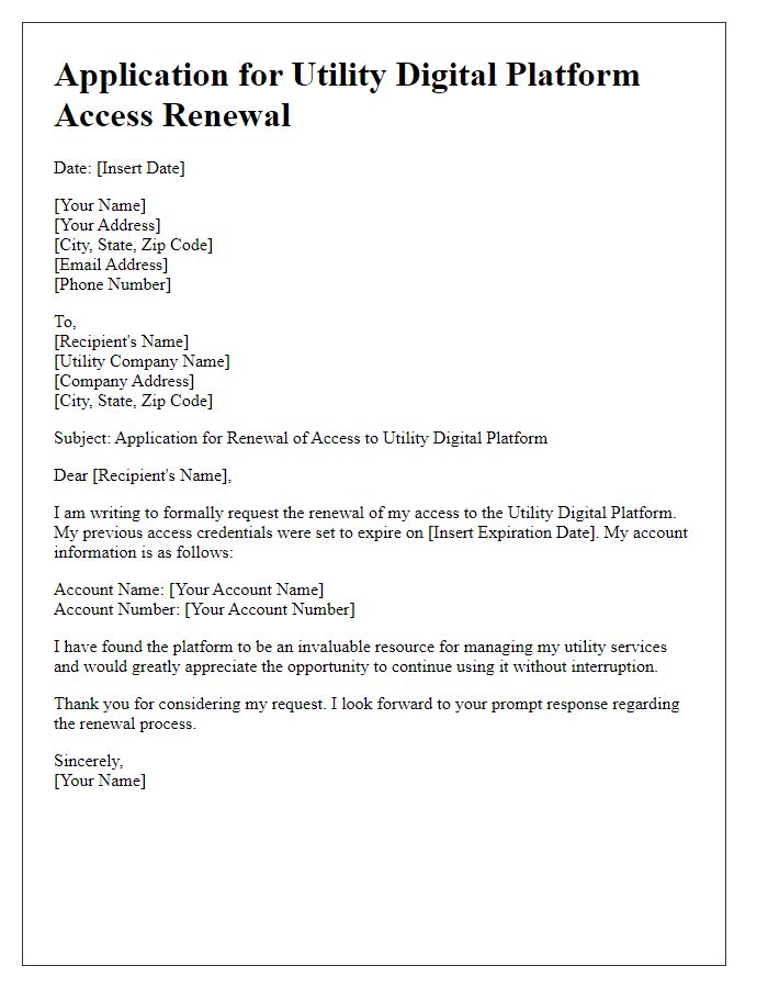 Letter template of Application for Utility Digital Platform Access Renewal