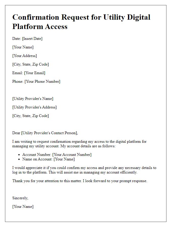 Letter template of Confirmation Request for Utility Digital Platform Access