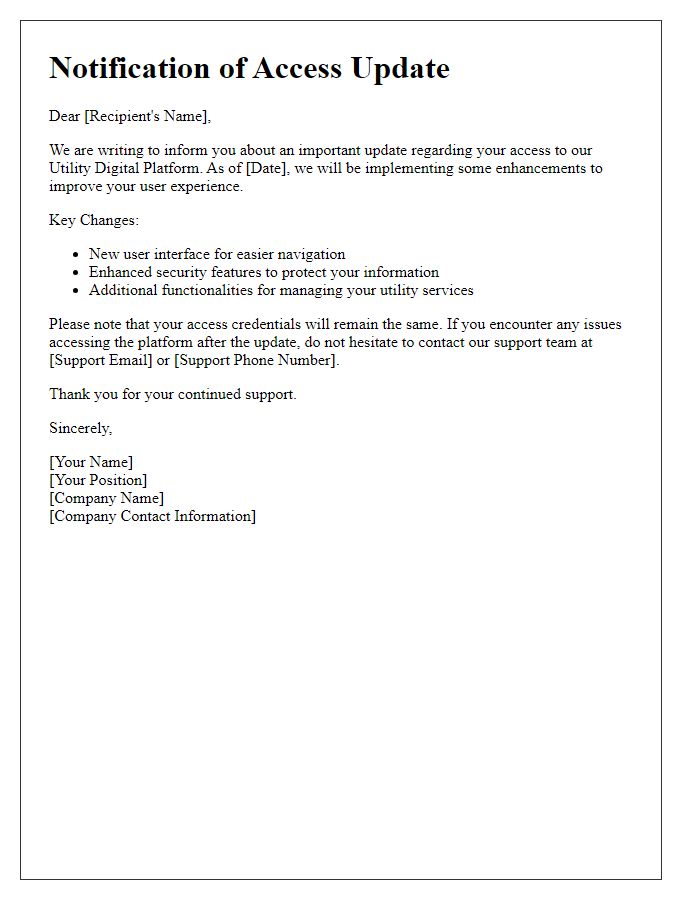 Letter template of Notification for Utility Digital Platform Access Update