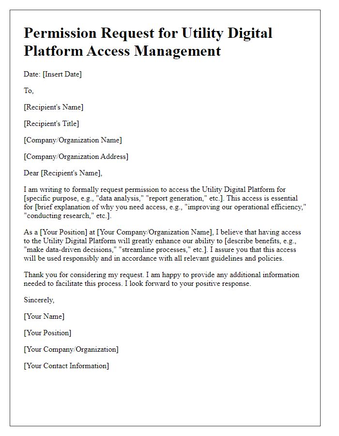 Letter template of Permission Request for Utility Digital Platform Access Management