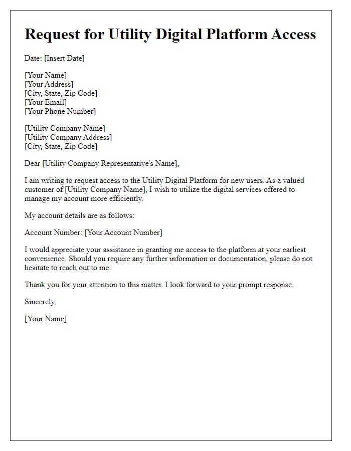 Letter template of Request for Utility Digital Platform Access for New Users