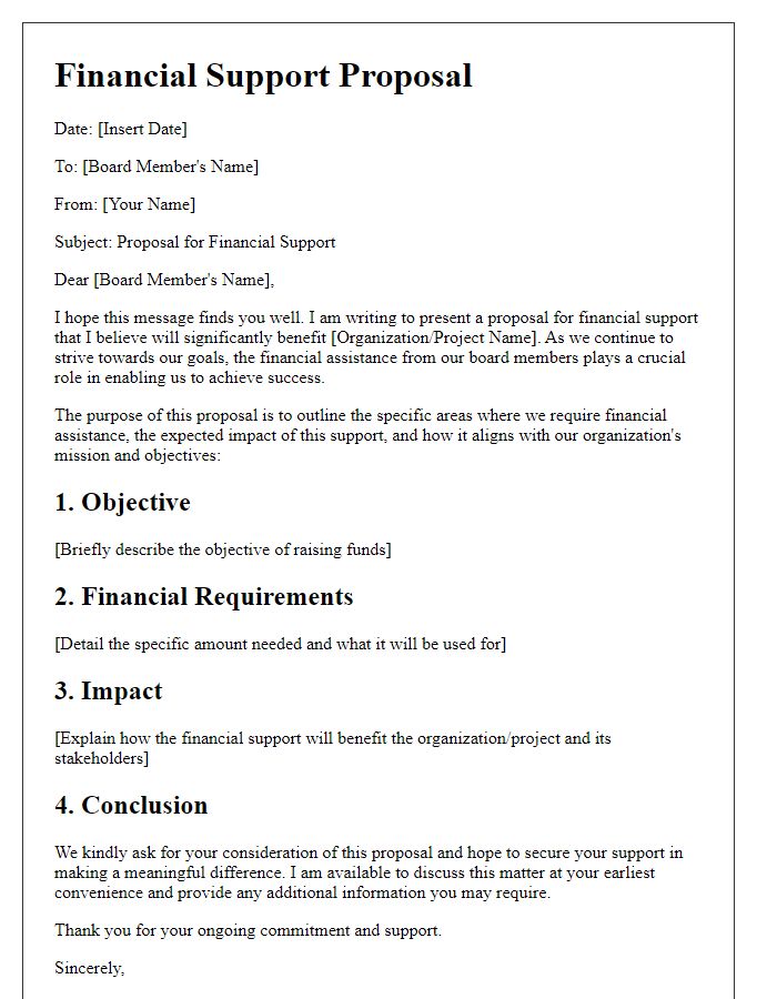 Letter template of financial support proposal for board members