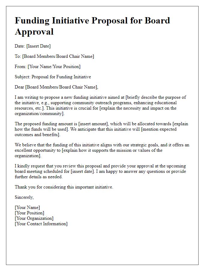 Letter template of funding initiative for board approval