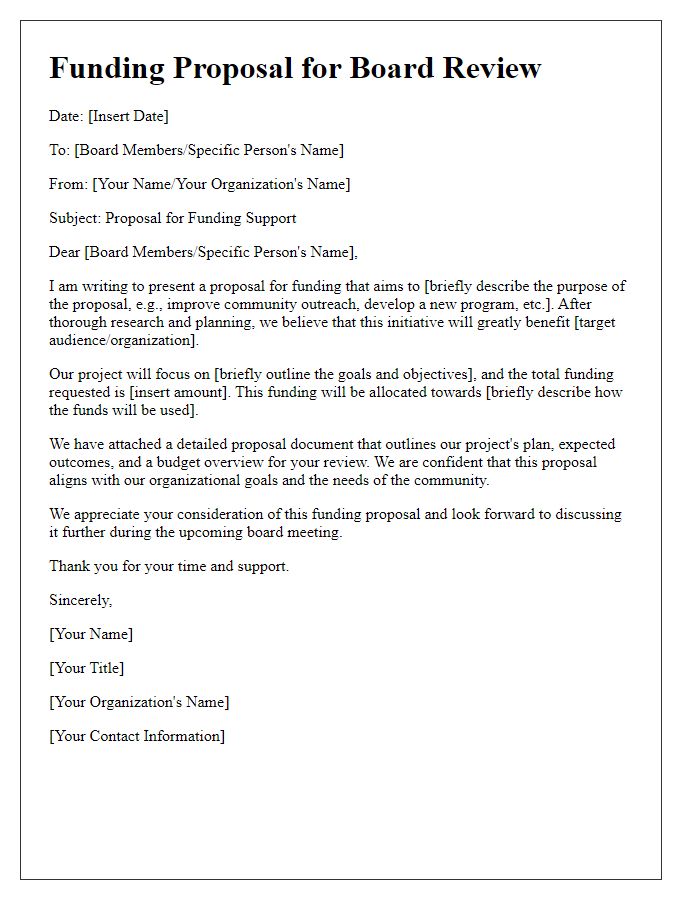 Letter template of funding proposal for board review