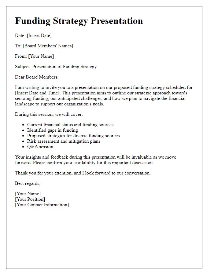 Letter template of funding strategy presentation to the board