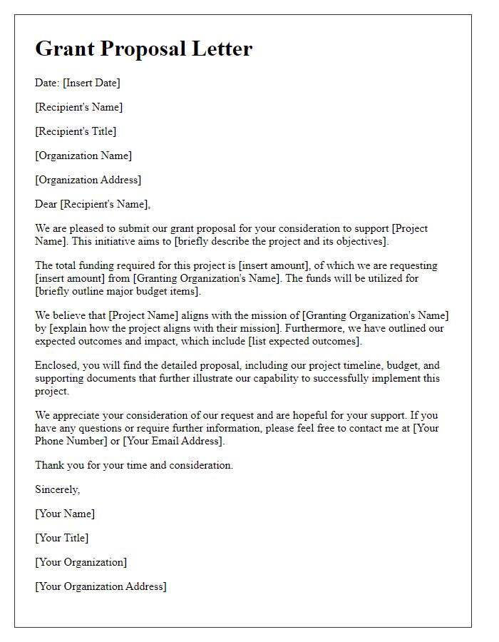 Letter template of grant proposal for board consideration