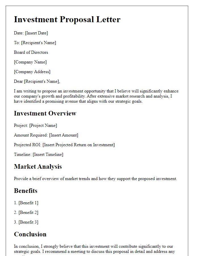 Letter template of investment proposal for board evaluation