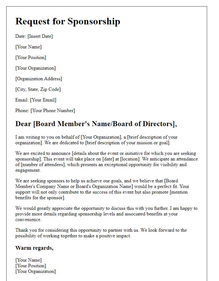 Letter template of sponsorship request targeting the board