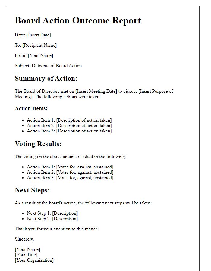 Letter template of Board Action Outcome Report