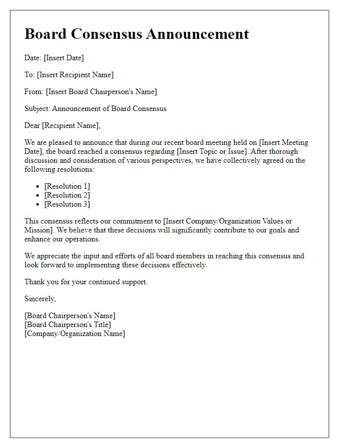 Letter template of Board Consensus Announcement