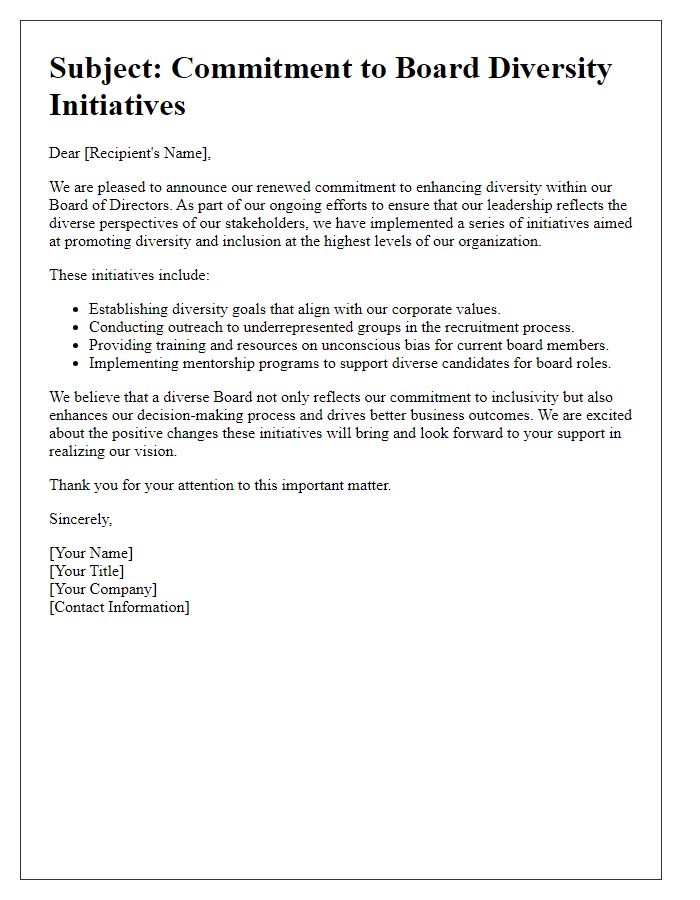 Letter template of board diversity initiatives