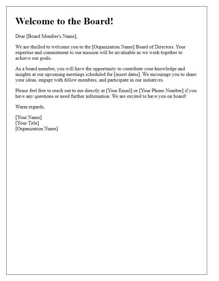 Letter template of board member welcome