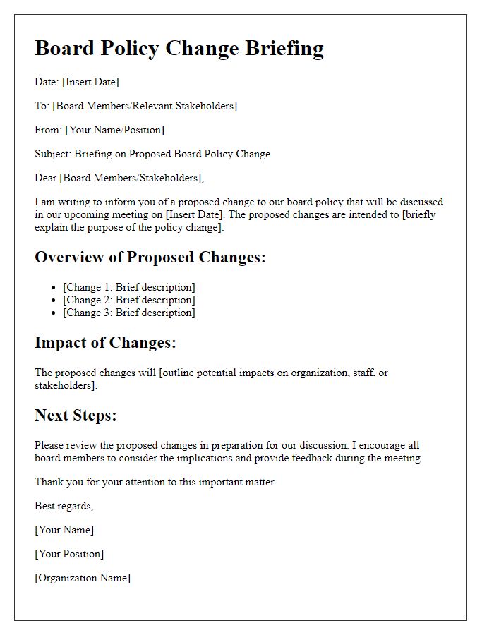 Letter template of board policy change briefing