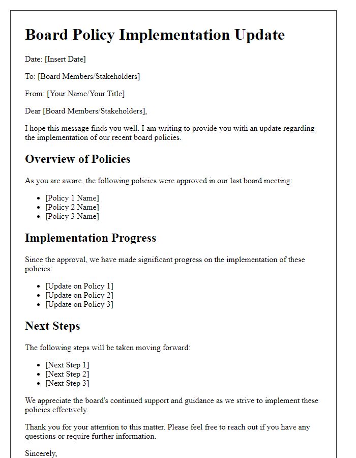 Letter template of board policy implementation update