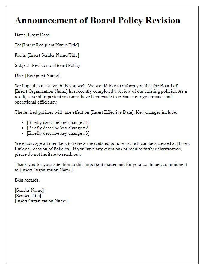 Letter template of board policy revision announcement