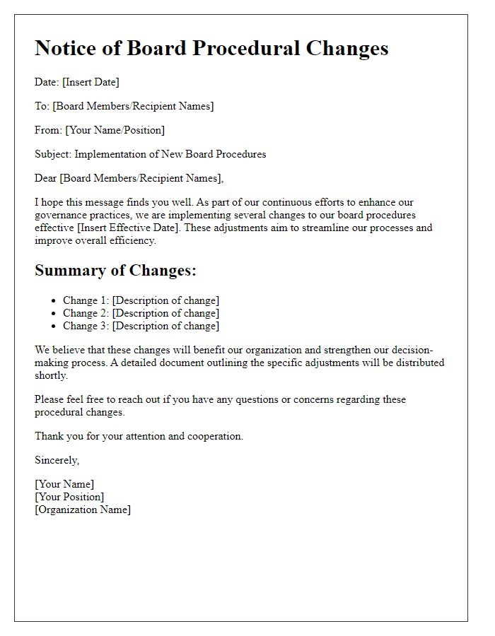 Letter template of board procedural changes