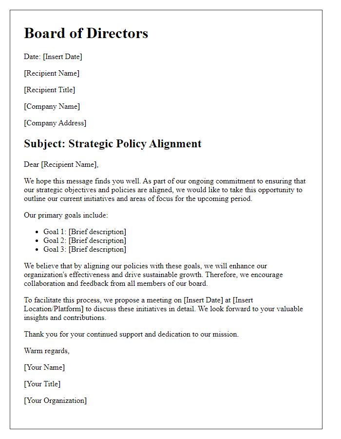 Letter template of board strategic policy alignment