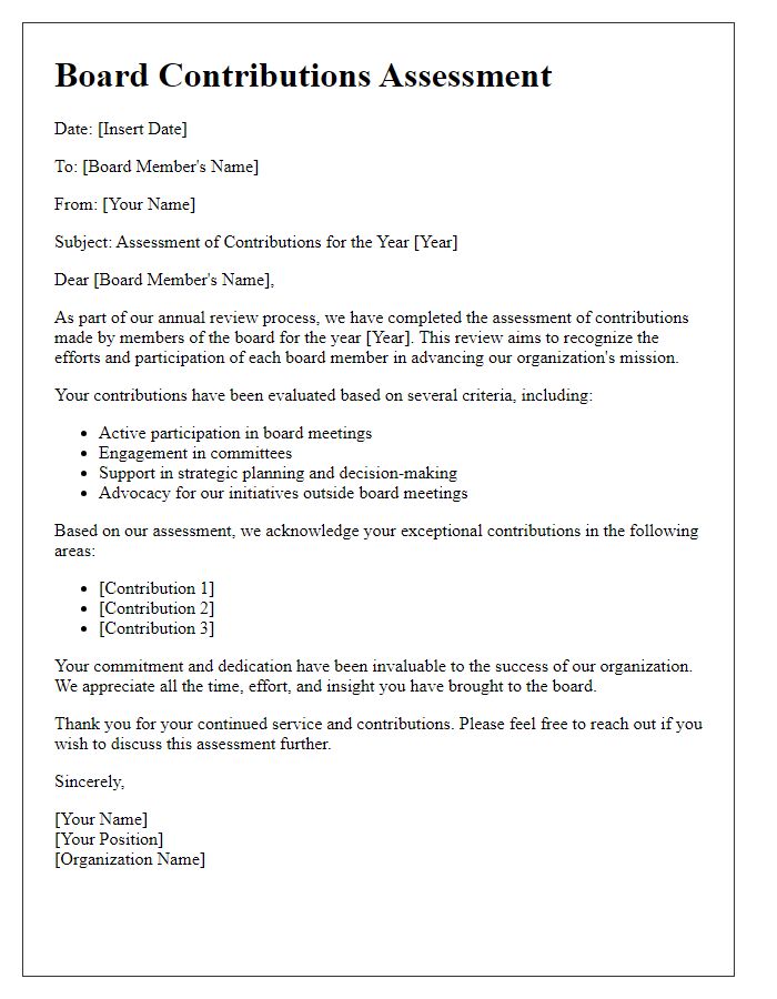 Letter template of board contributions assessment