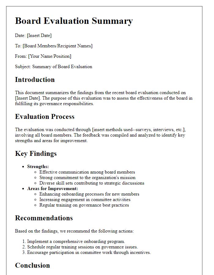 Letter template of board evaluation summary