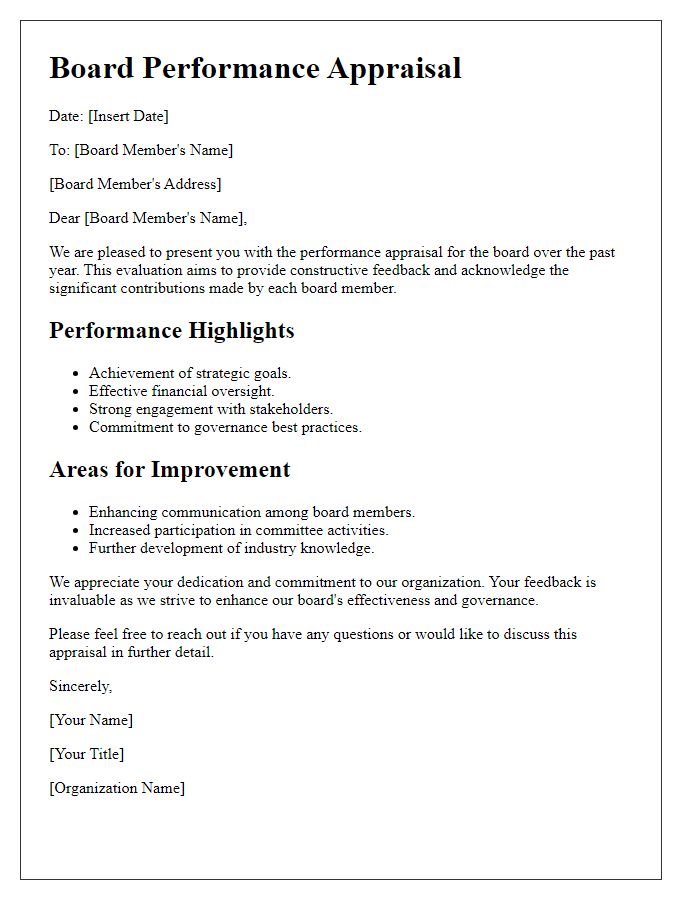 Letter template of board performance appraisal