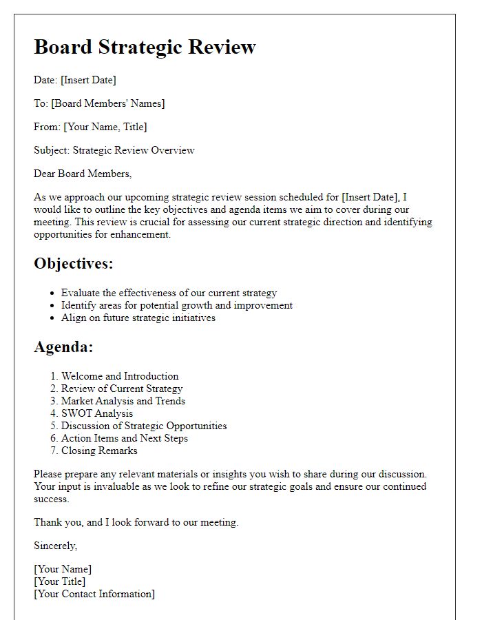 Letter template of board strategic review