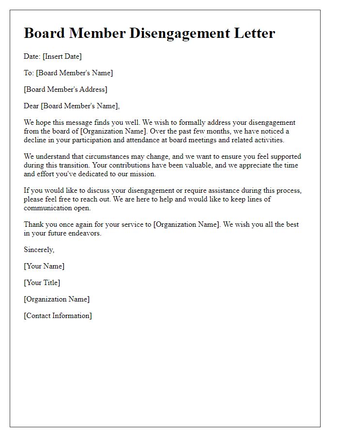 Letter template of board member disengagement