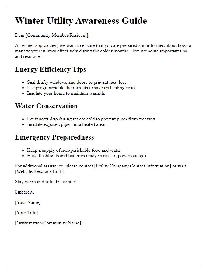 Letter template of community winter utility awareness guide