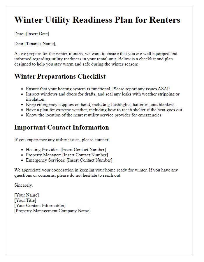 Letter template of winter utility readiness plan for renters