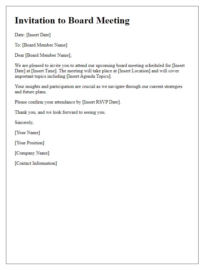 Letter template of invitation for board meeting.