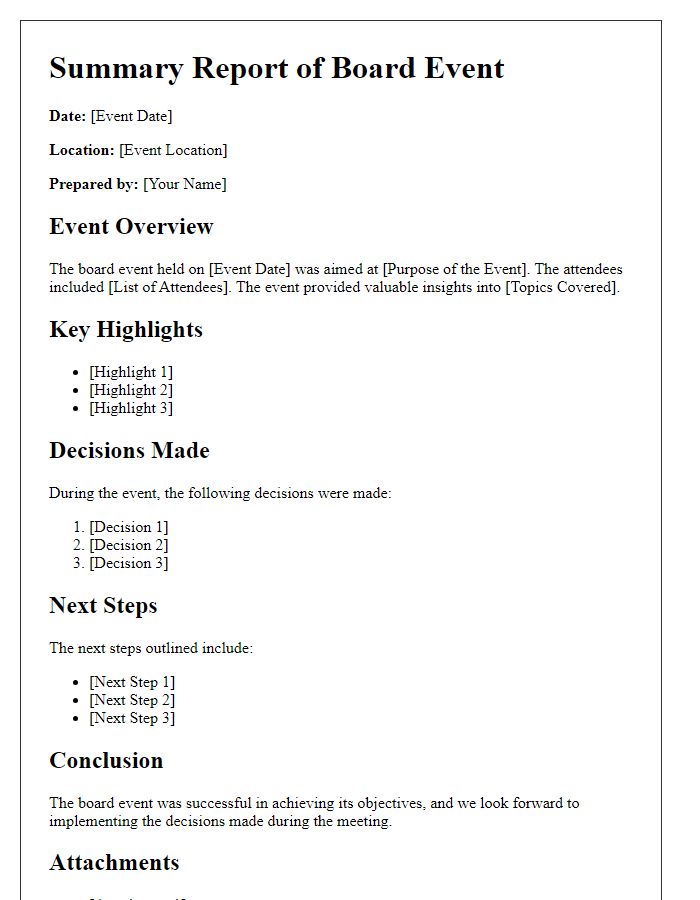 Letter template of summary report from board event.