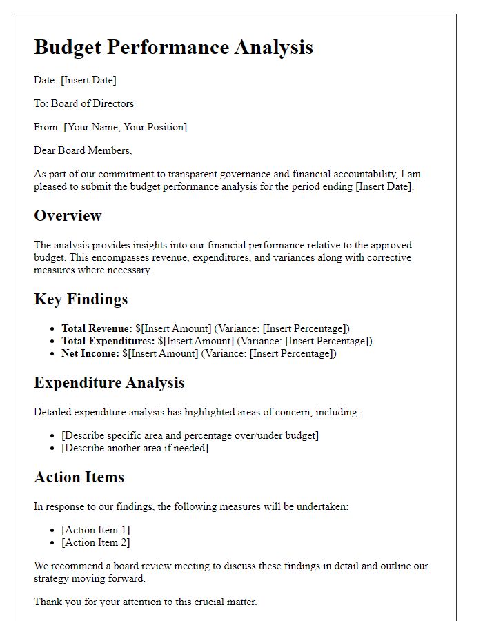 Letter template of budget performance analysis for board review