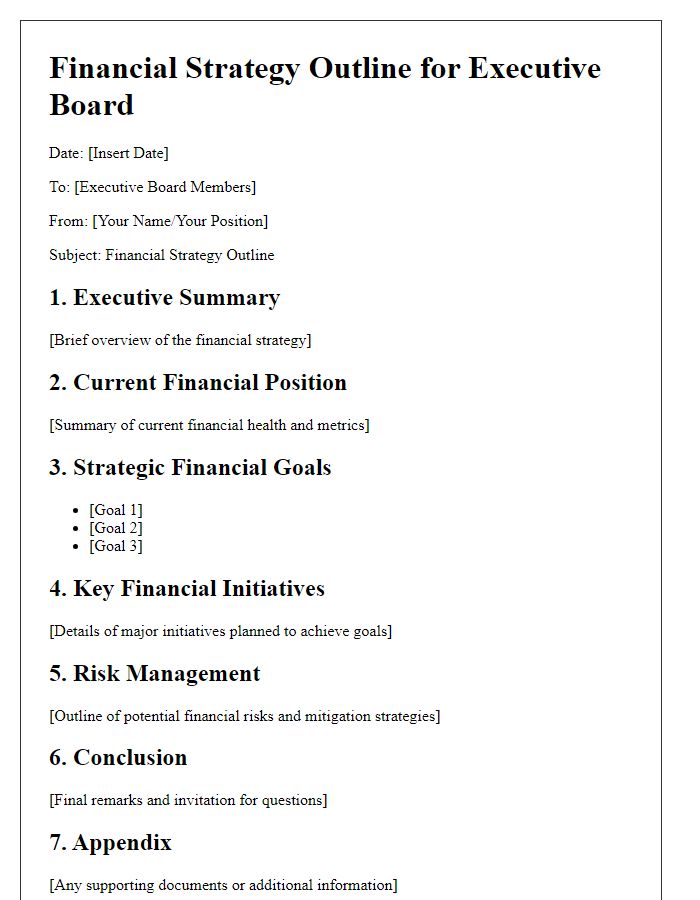 Letter template of financial strategy outline for executive board