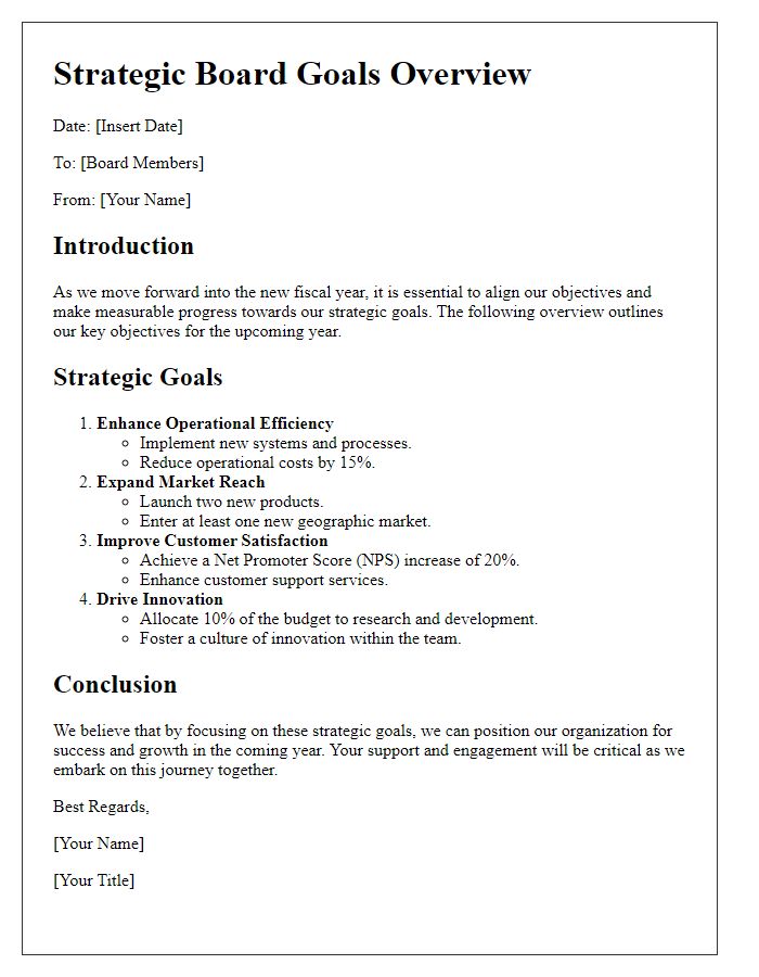 Letter template of strategic board goals overview