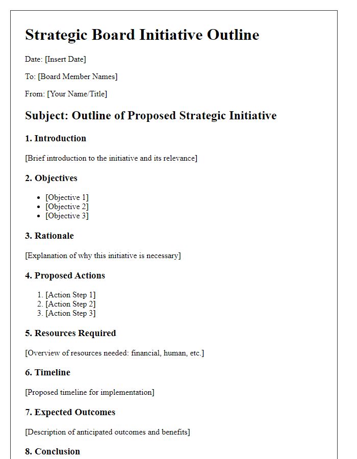 Letter template of strategic board initiative outline