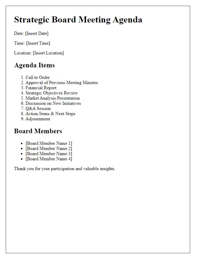 Letter template of strategic board meeting agenda