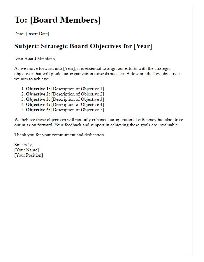 Letter template of strategic board objectives