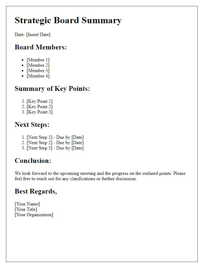 Letter template of strategic board summary and next steps