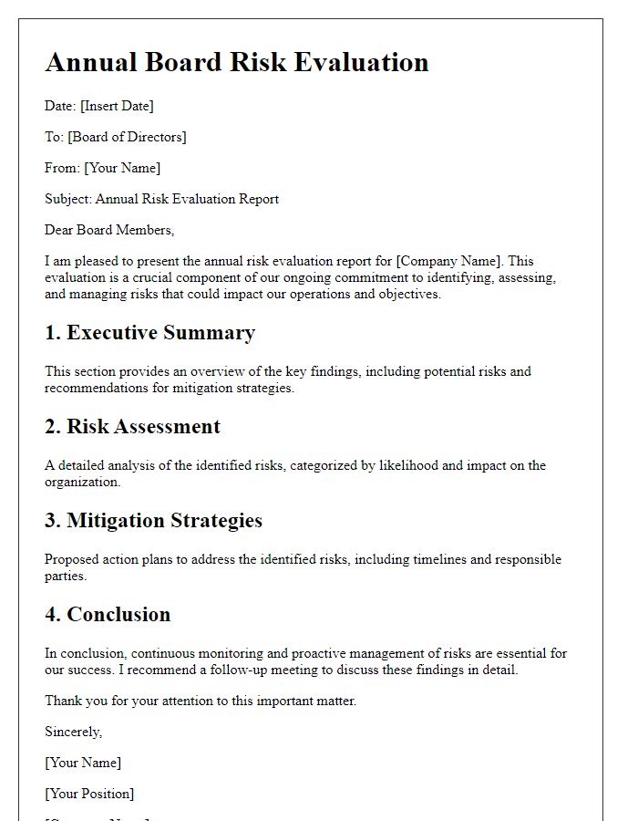 Letter template of annual board risk evaluation.