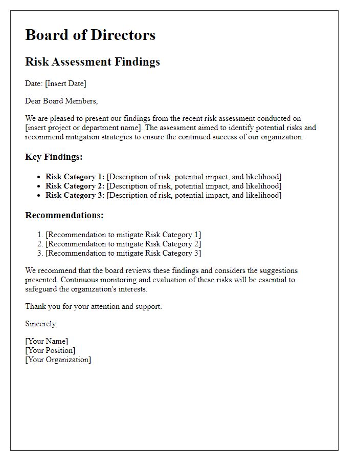 Letter template of board risk assessment findings.