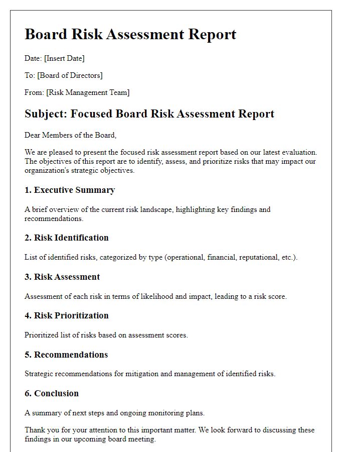 Letter template of focused board risk assessment report.